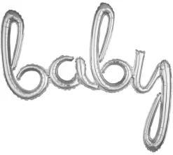 Air-Filled Silver Baby Script Letter Balloon 39"