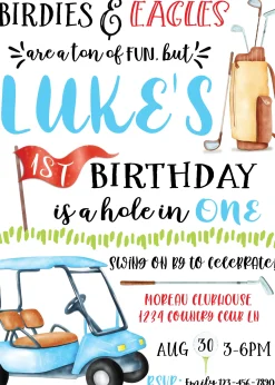 Birdie & Eagles Golf Birthday Party Invitation