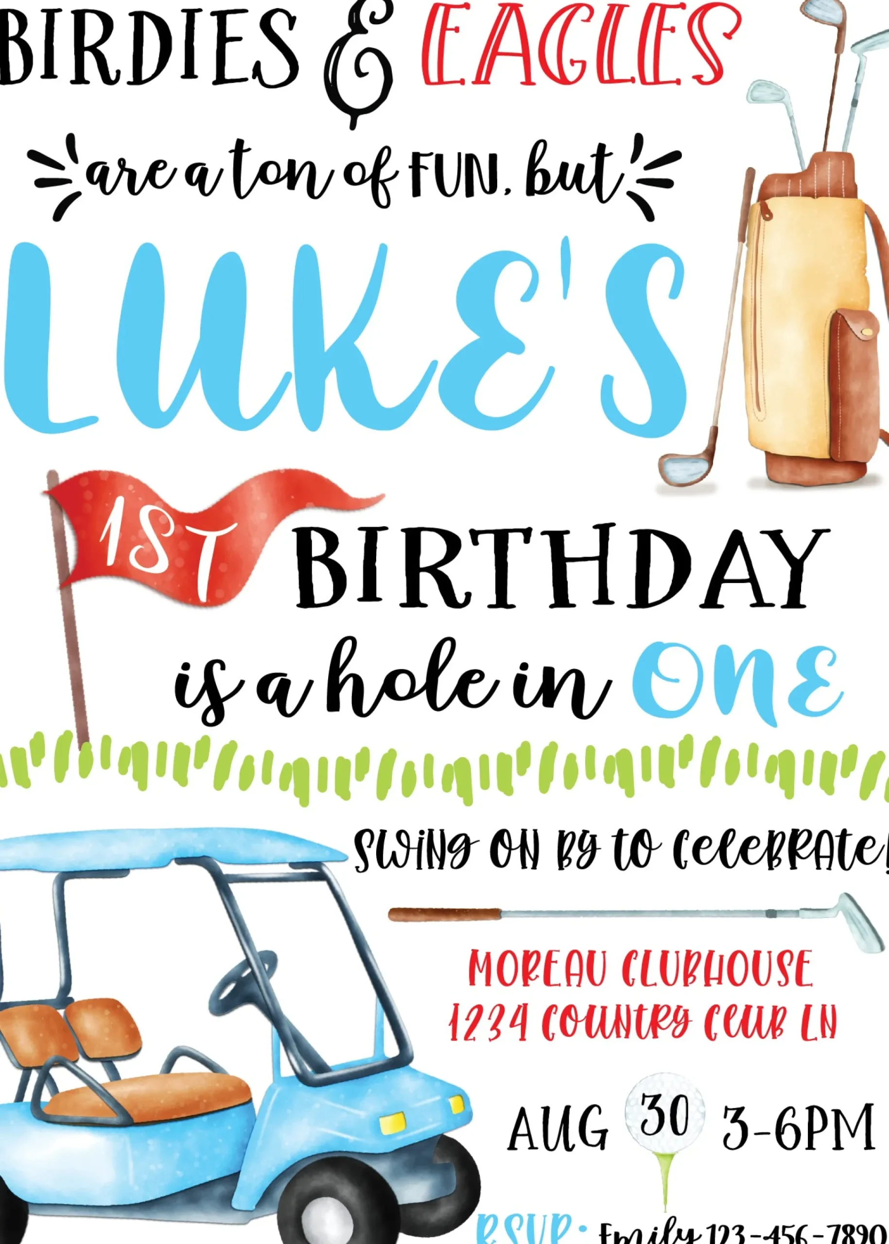 Birdie & Eagles Golf Birthday Party Invitation