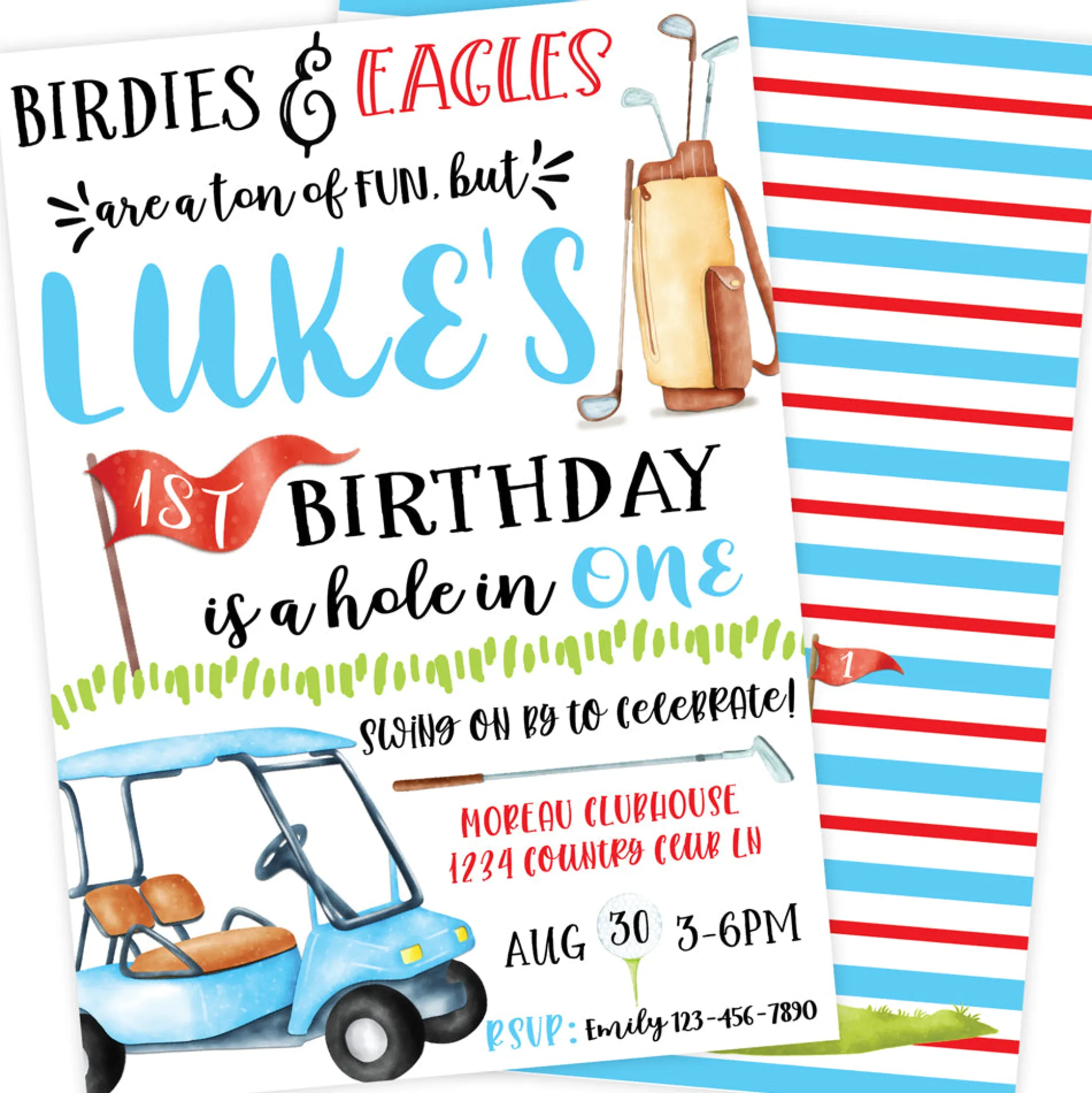 Birdie & Eagles Golf Birthday Party Invitation