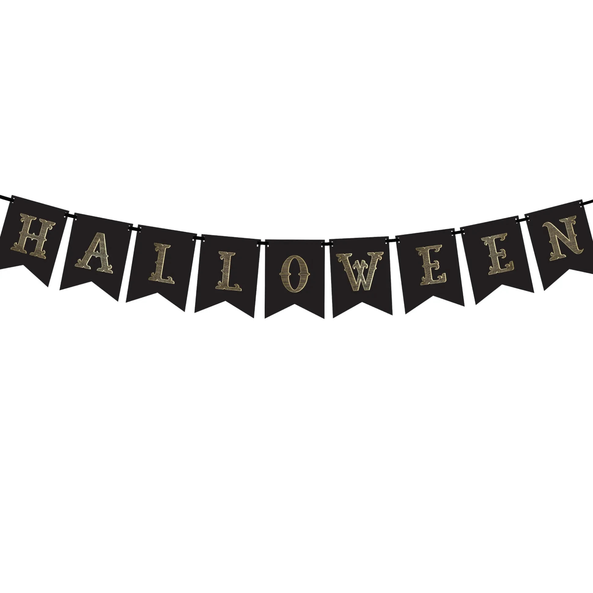 Black and Gold Halloween Pennant Banner