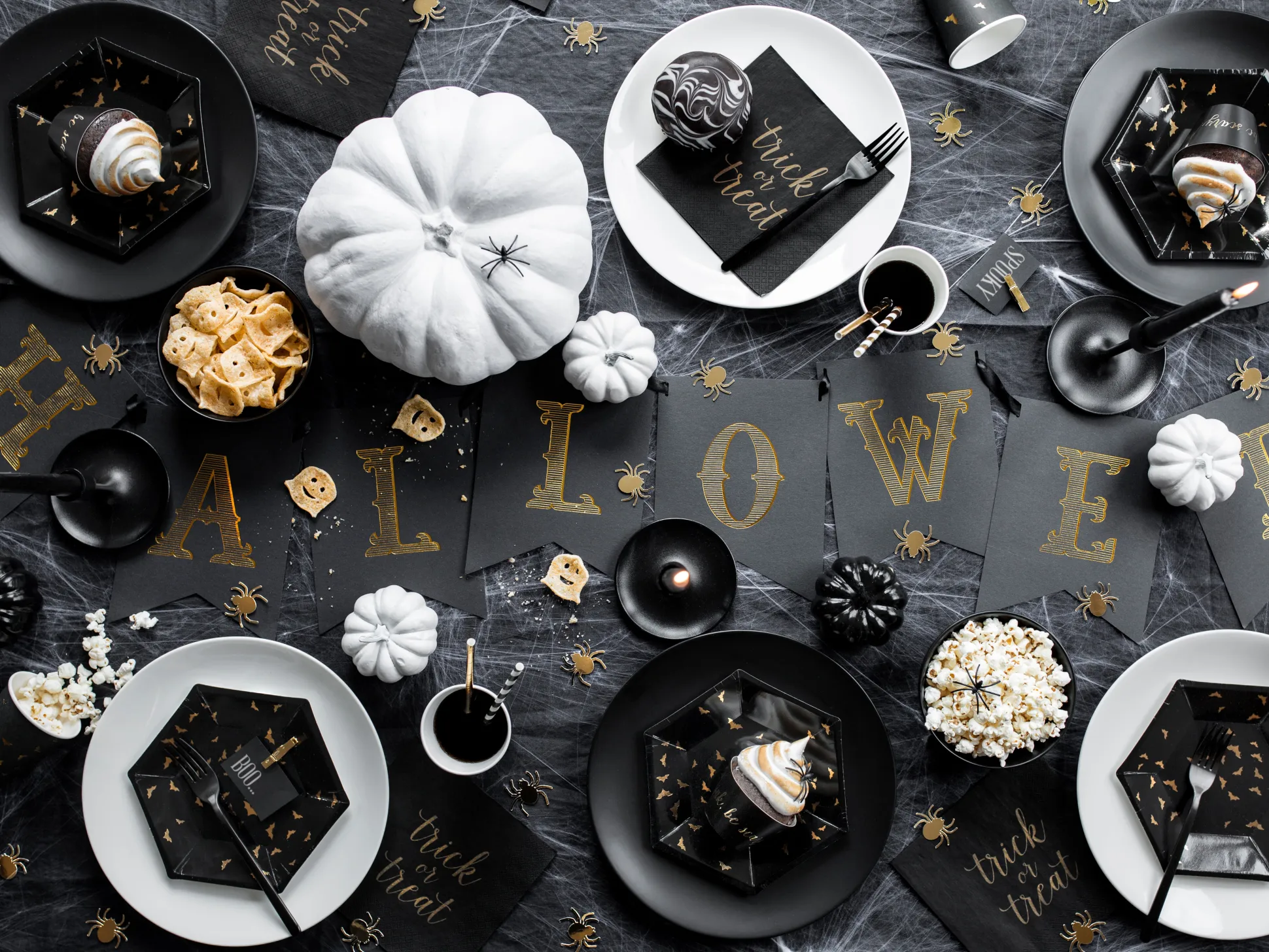Black and Gold Halloween Pennant Banner