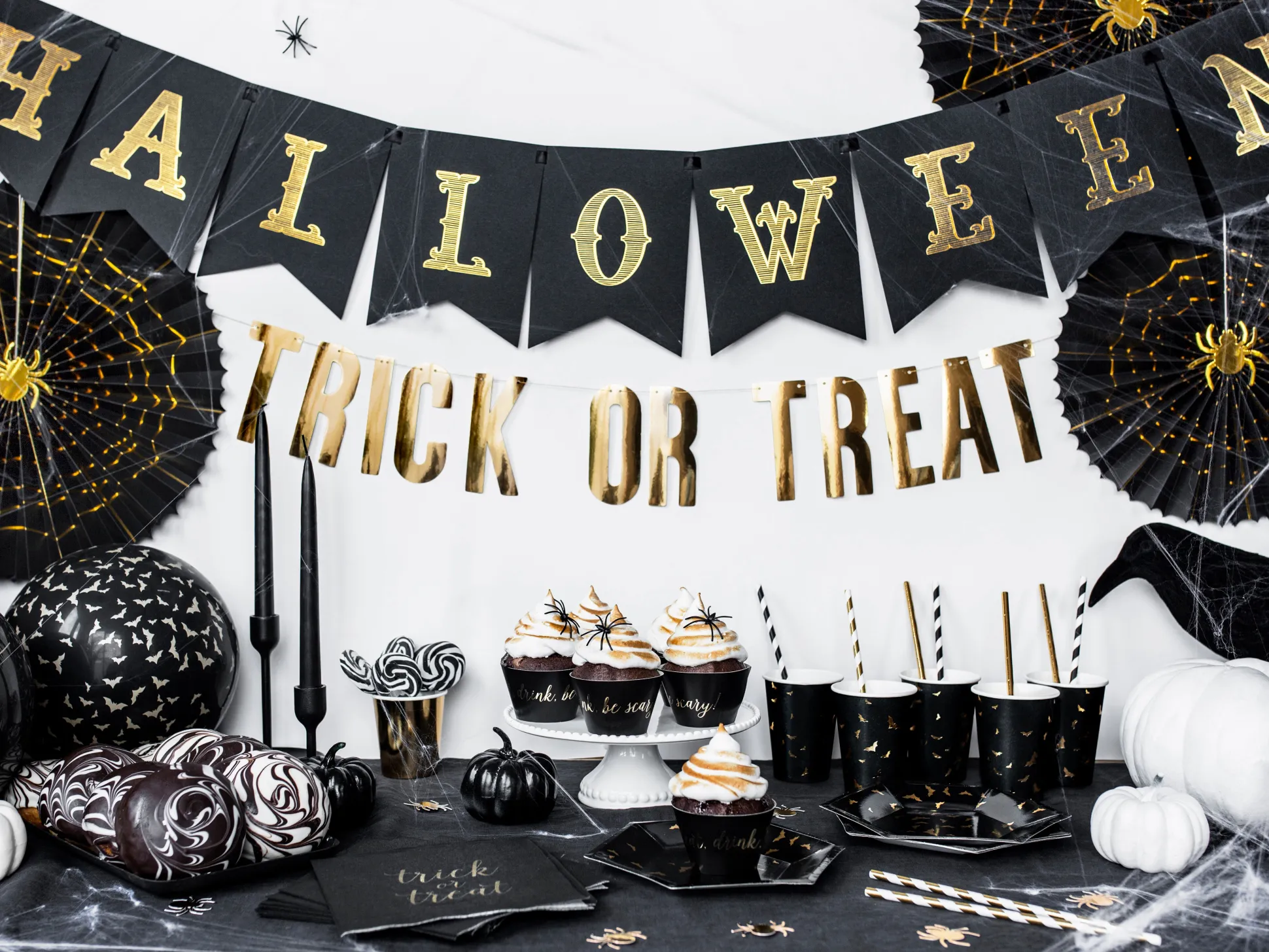 Black and Gold Halloween Pennant Banner