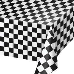 Black and White Checkered Plastic Table Cover 54" x 108"