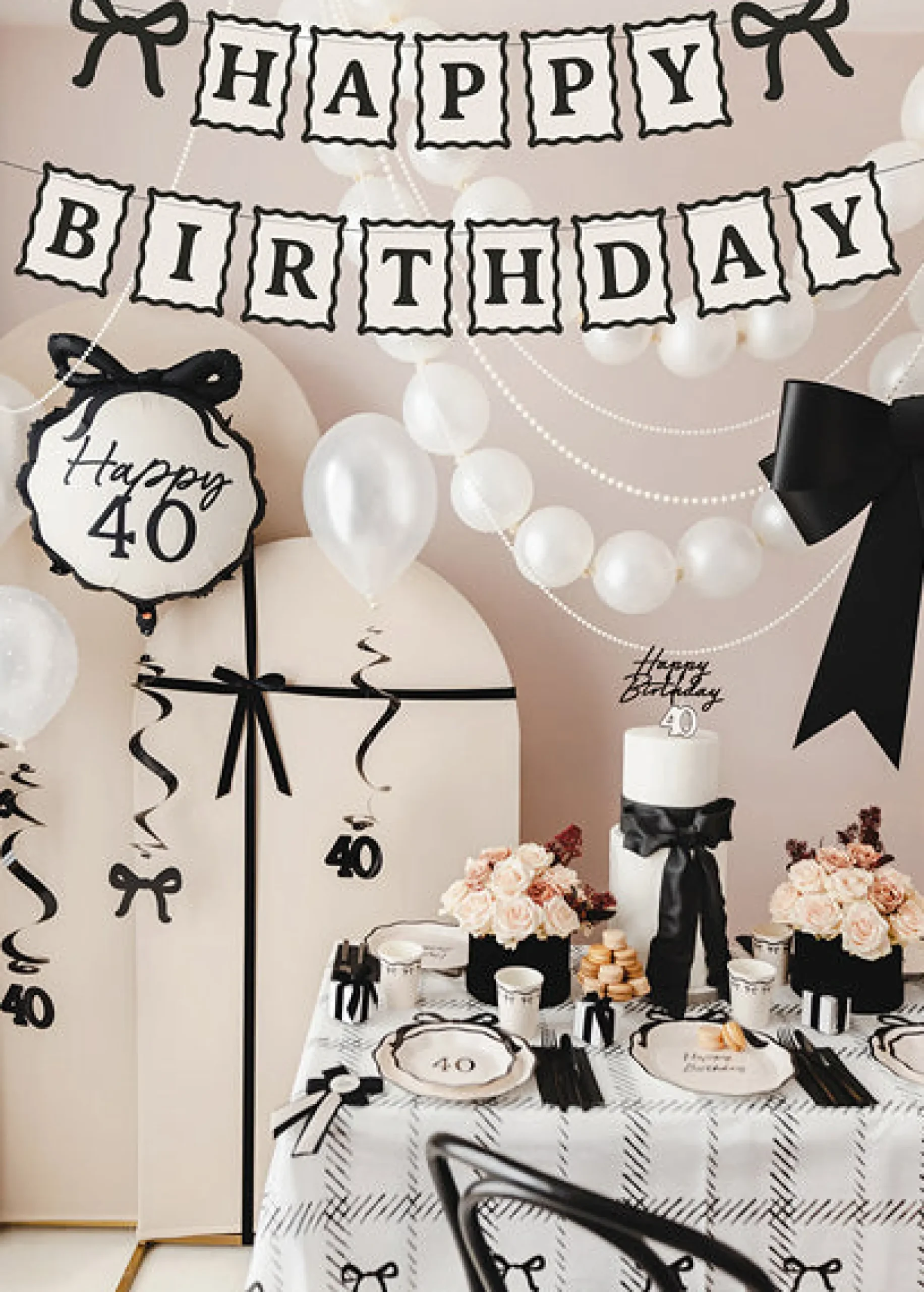 Black Bow Happy Birthday Banner 3.25ft