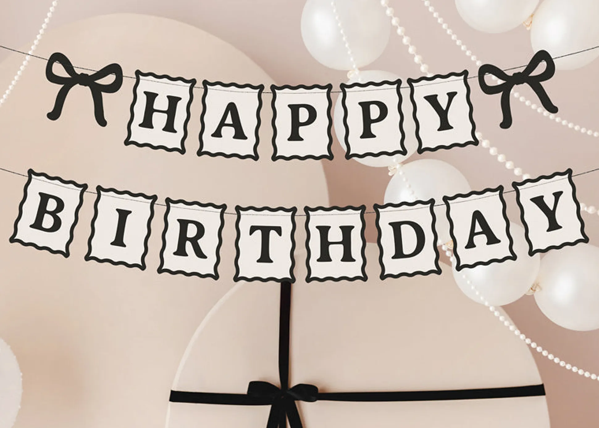 Black Bow Happy Birthday Banner 3.25ft