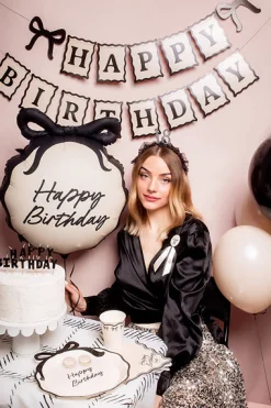 Black Bow Happy Birthday Banner 3.25ft