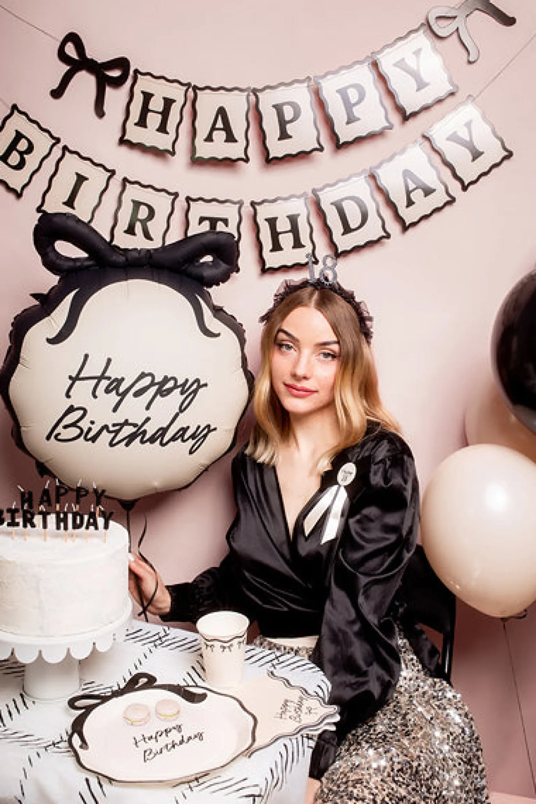 Black Bow Happy Birthday Banner 3.25ft
