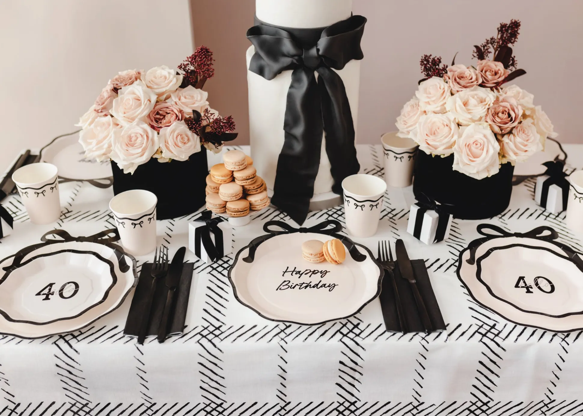 Black Bow Paper Table Cover