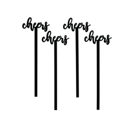 Black Cheers Acrylic Cocktail Stir Sticks 4ct