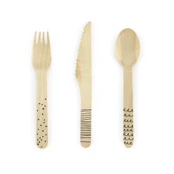 Black Doodles Wooden Cutlery Set for 6