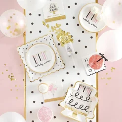 Black Foil Happy BDay Scalloped Dessert Napkins 20ct
