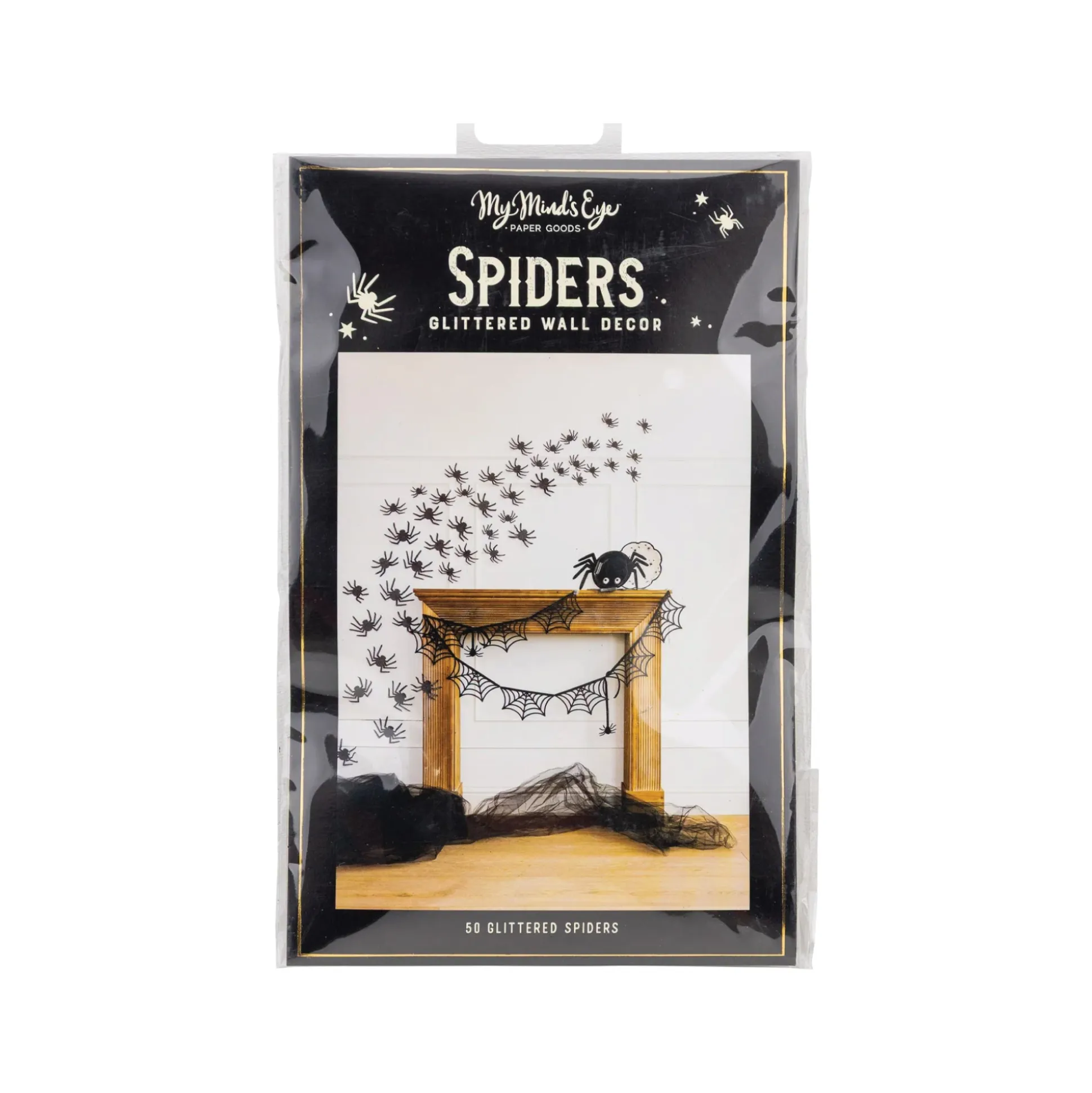 Black Glitter Spiders Halloween Wall Decorations 50ct