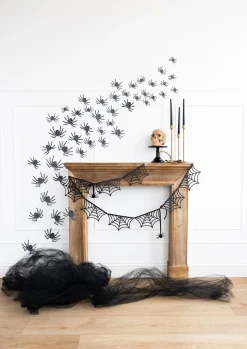 Black Glitter Spiders Halloween Wall Decorations 50ct