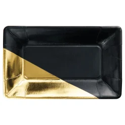 Black & Gold Foil Rectangle Dessert Plates 8ct