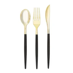 Black & Gold Plastic Cutlery Set for 8