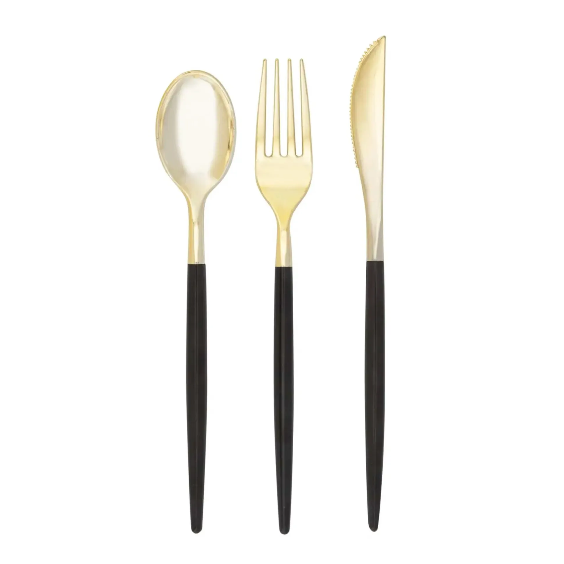 Black & Gold Plastic Cutlery Set for 8