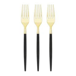 Black & Gold Plastic Forks 32ct