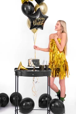 Black Happy Birthday Star Balloon 15.5in