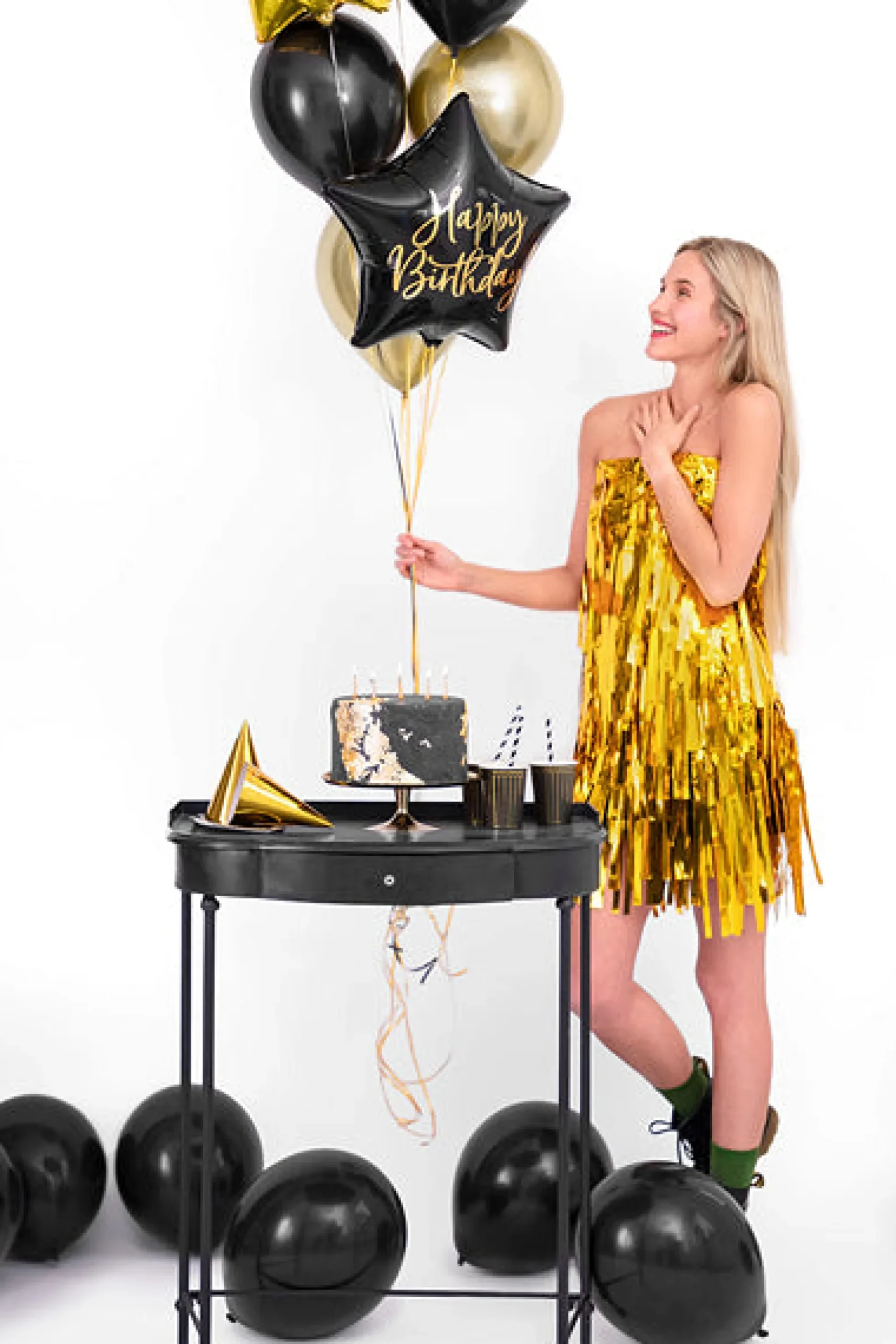 Black Happy Birthday Star Balloon 15.5in