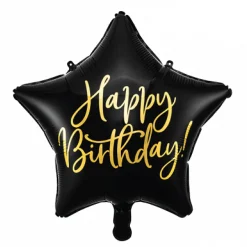 Black Happy Birthday Star Balloon 15.5in
