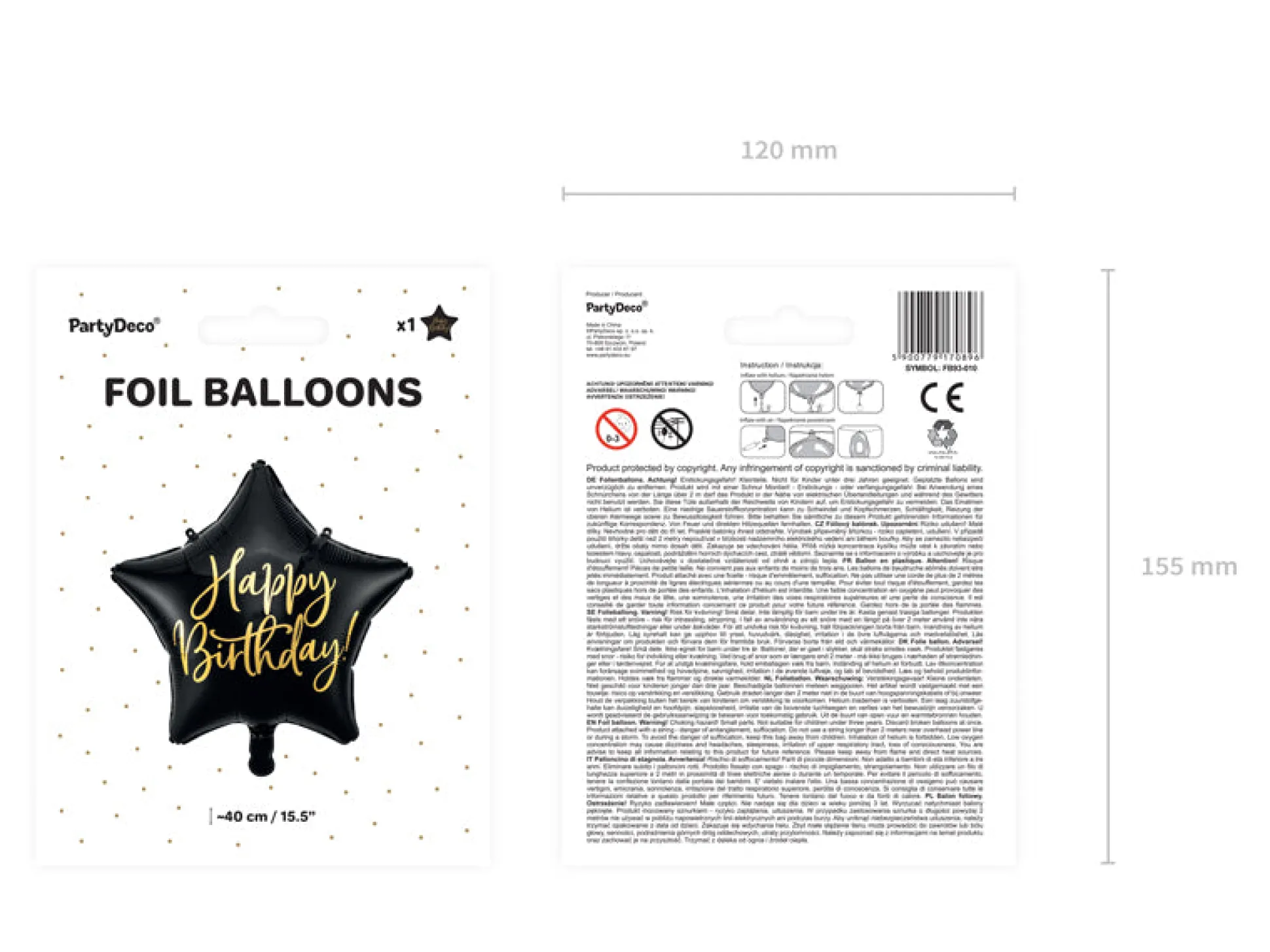 Black Happy Birthday Star Balloon 15.5in