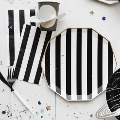 Black Noir Cabana Striped Dinner Plates 8ct