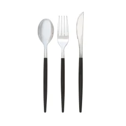 Black & Silver Plastic Cutlery Set for 8