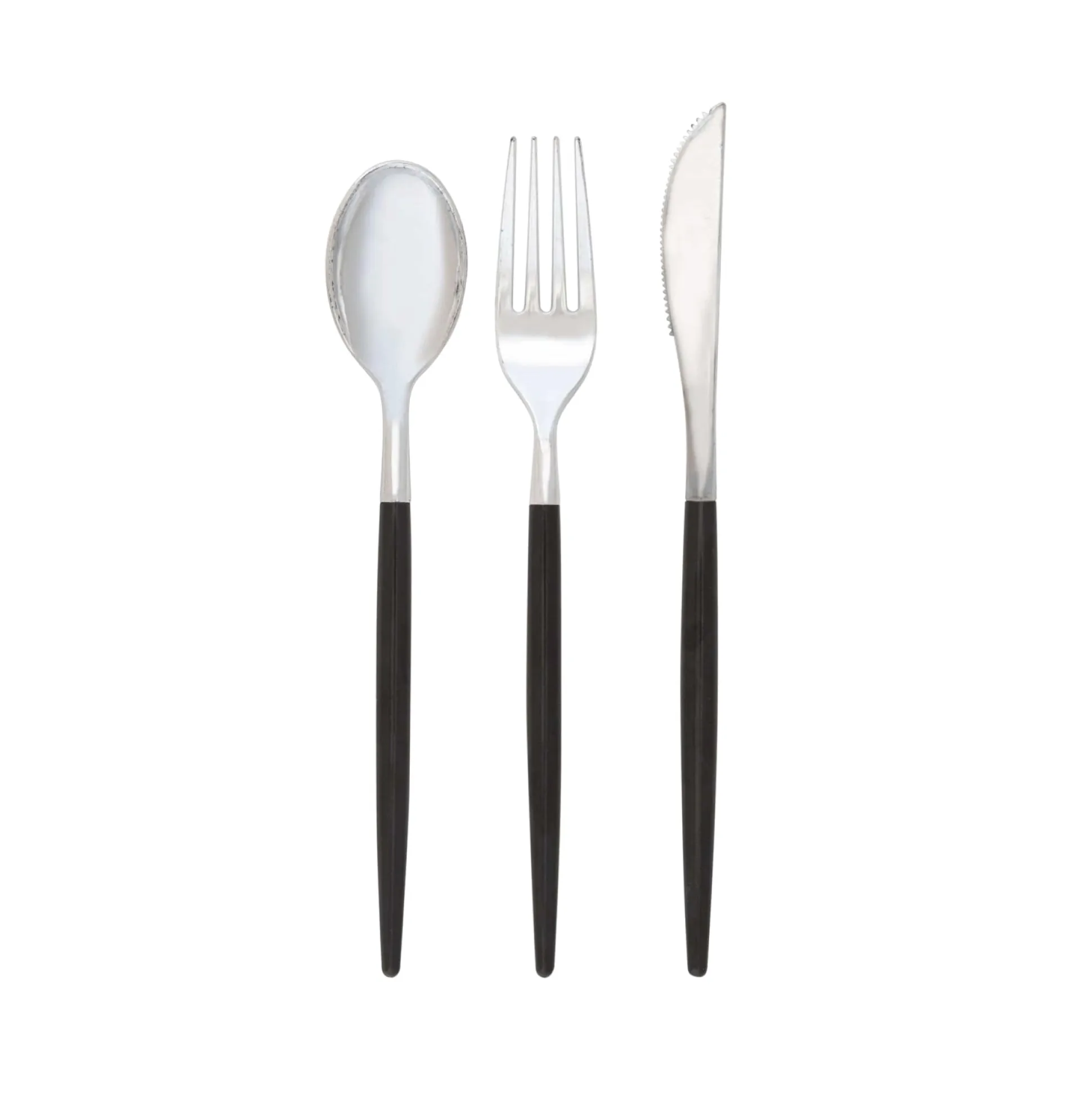 Black & Silver Plastic Cutlery Set for 8
