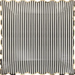 Black Striped Square Scalloped Dinner Plates 8ct