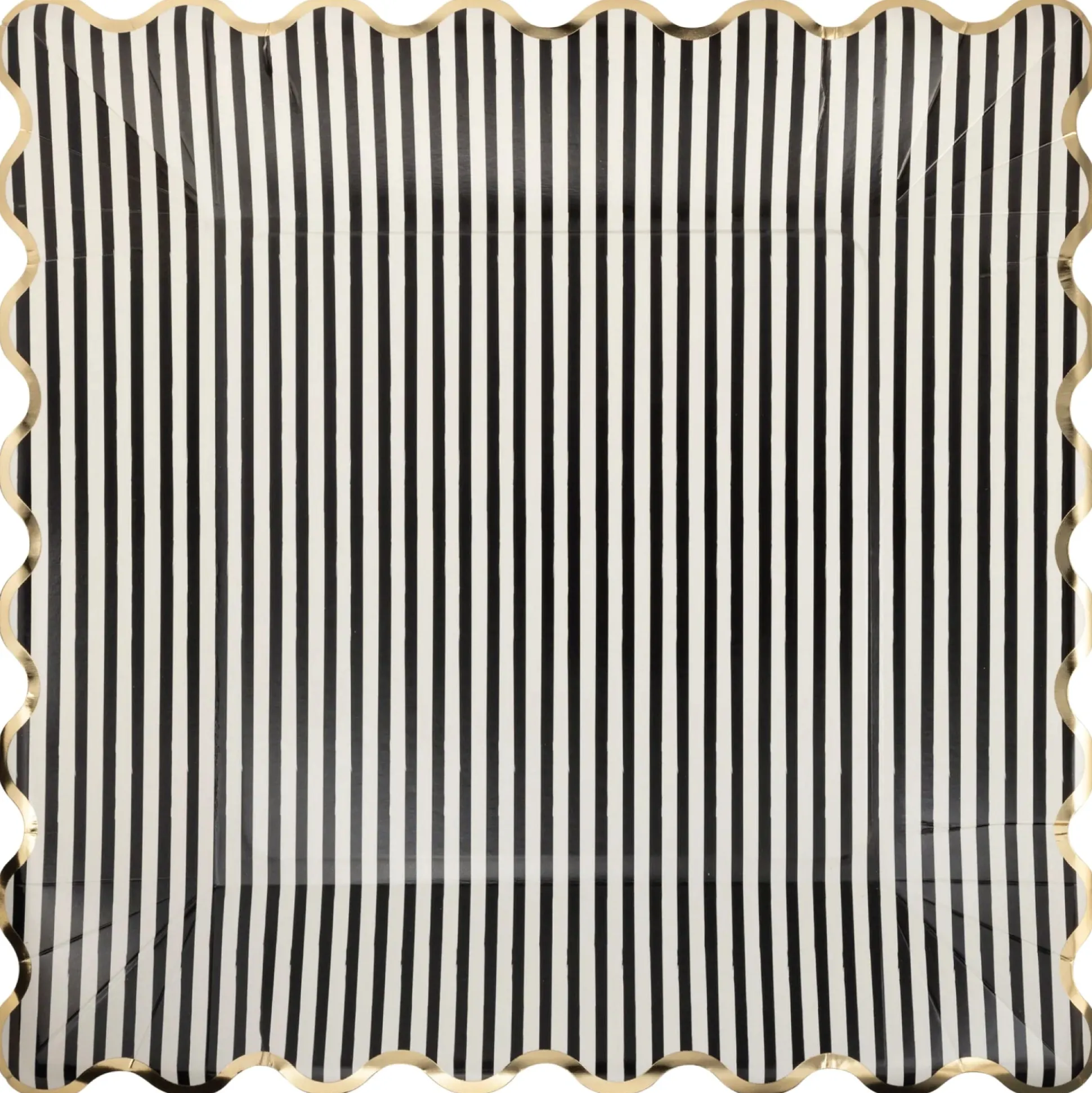 Black Striped Square Scalloped Dinner Plates 8ct