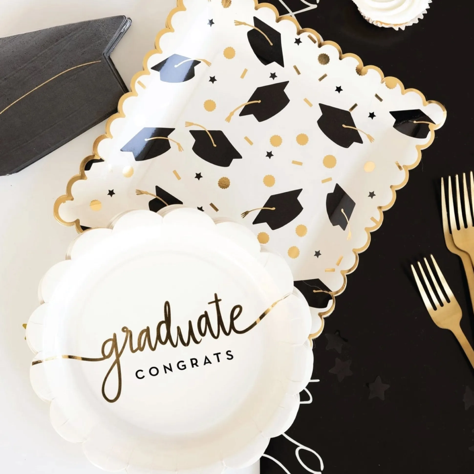 Black & White Graduation Hat Dessert Napkins 18ct
