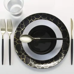 Black With Gold Rim Plastic Dessert Plates 10ct