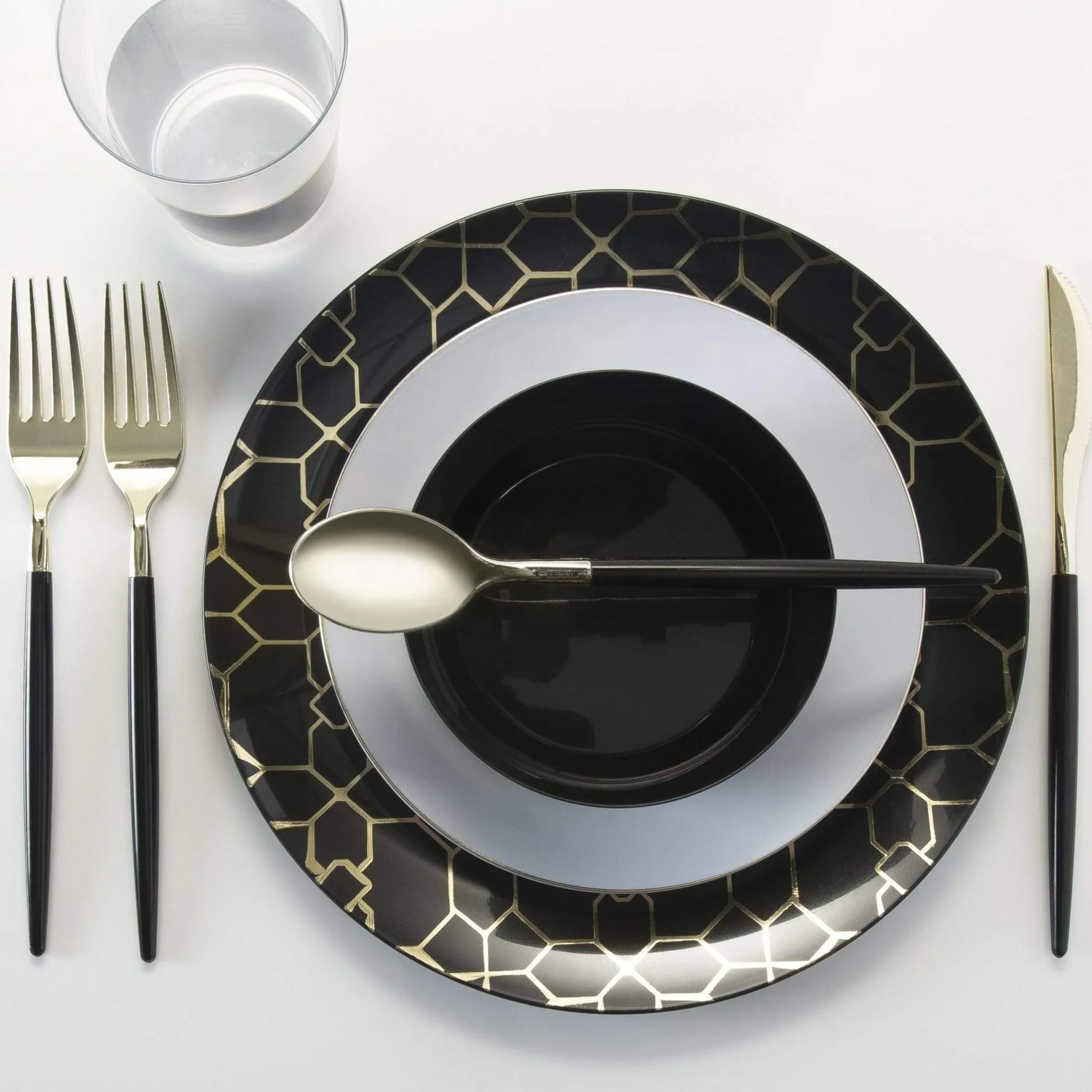 Black With Gold Rim Plastic Dessert Plates 10ct