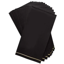 Black with Gold Stripe Paper Guest Towels 16ct