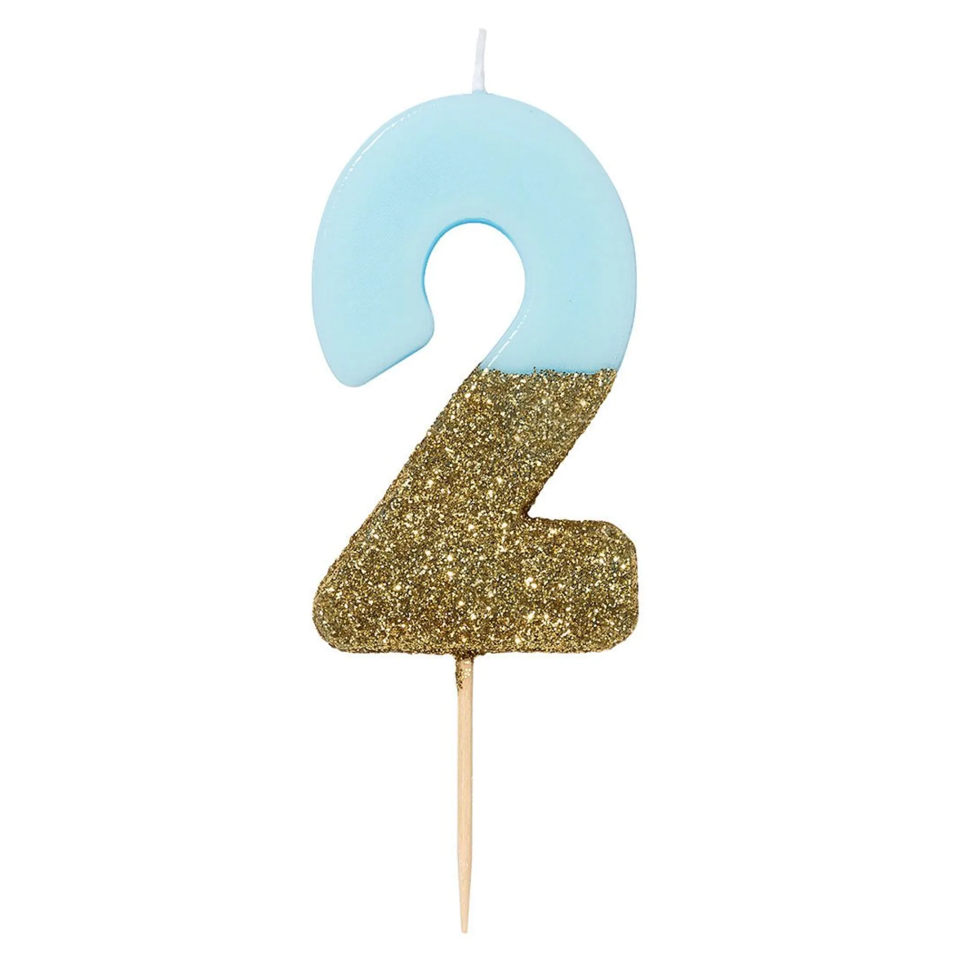 Blue and Gold Glitter Dipped Number Birthday Candle