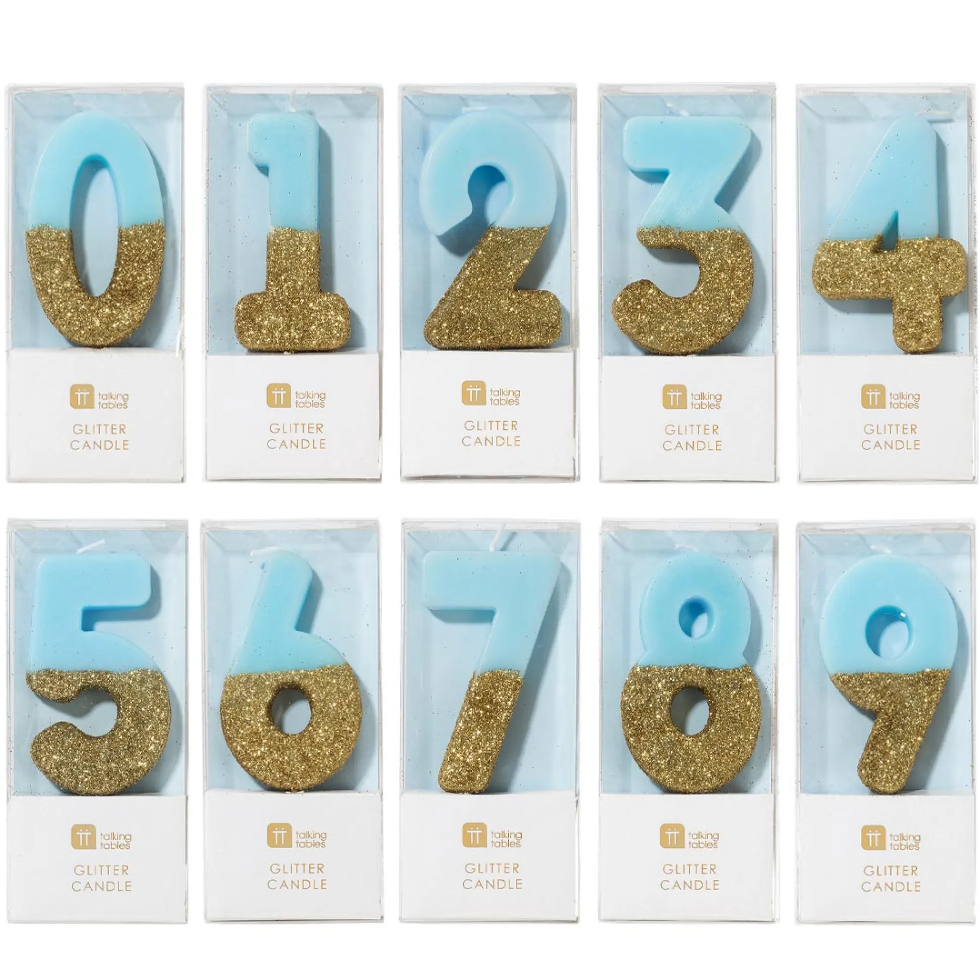Blue and Gold Glitter Dipped Number Birthday Candle