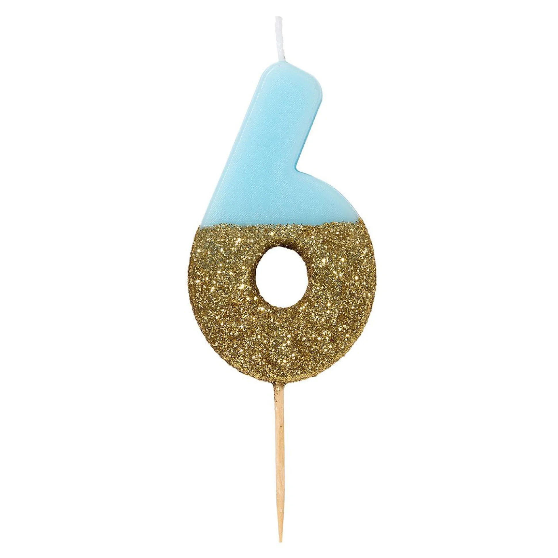 Blue and Gold Glitter Dipped Number Birthday Candle