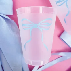 Blue Bow Frosted Plastic Cups 6ct