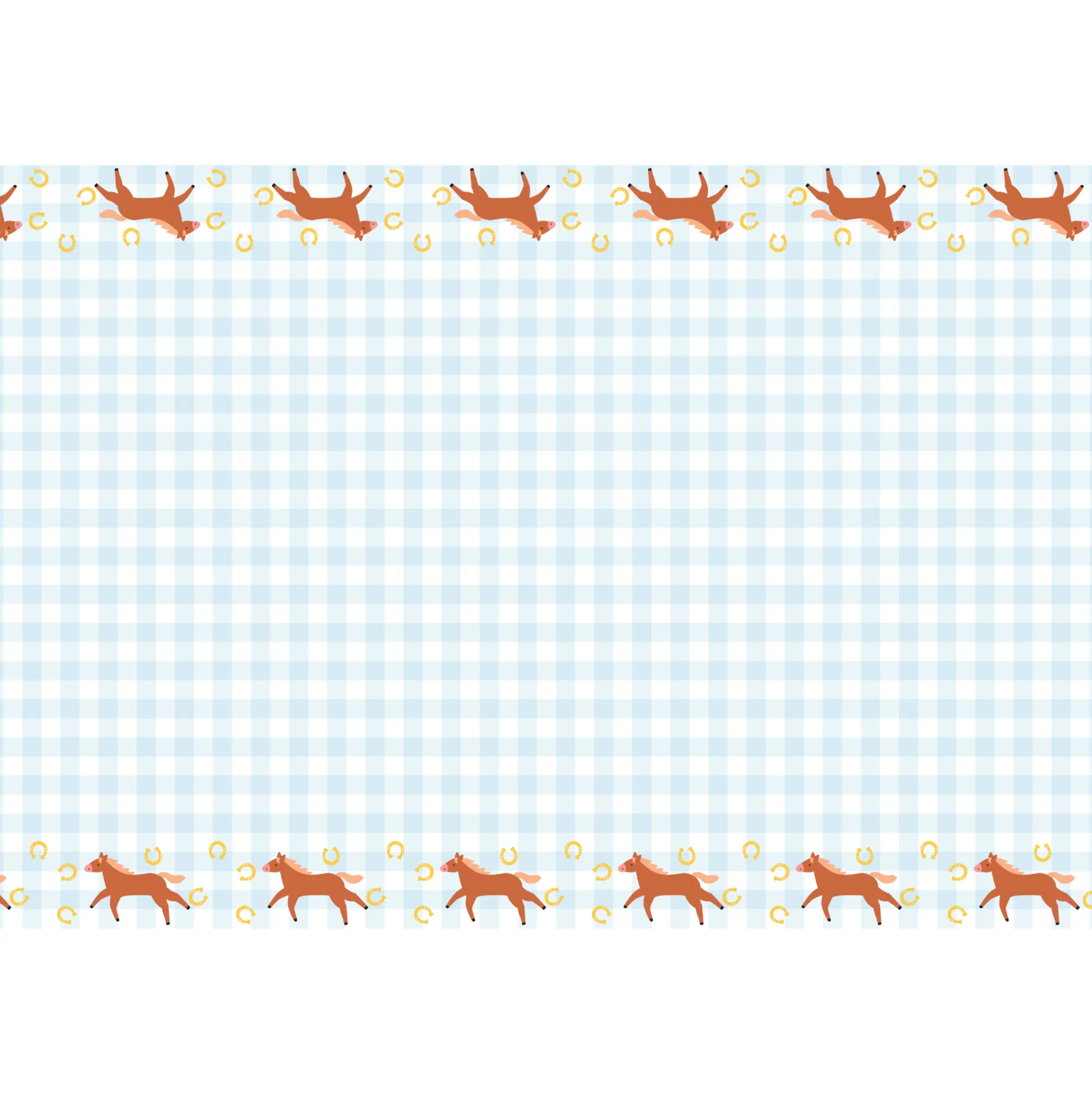 Blue Checkered & Horses Paper Table Cover