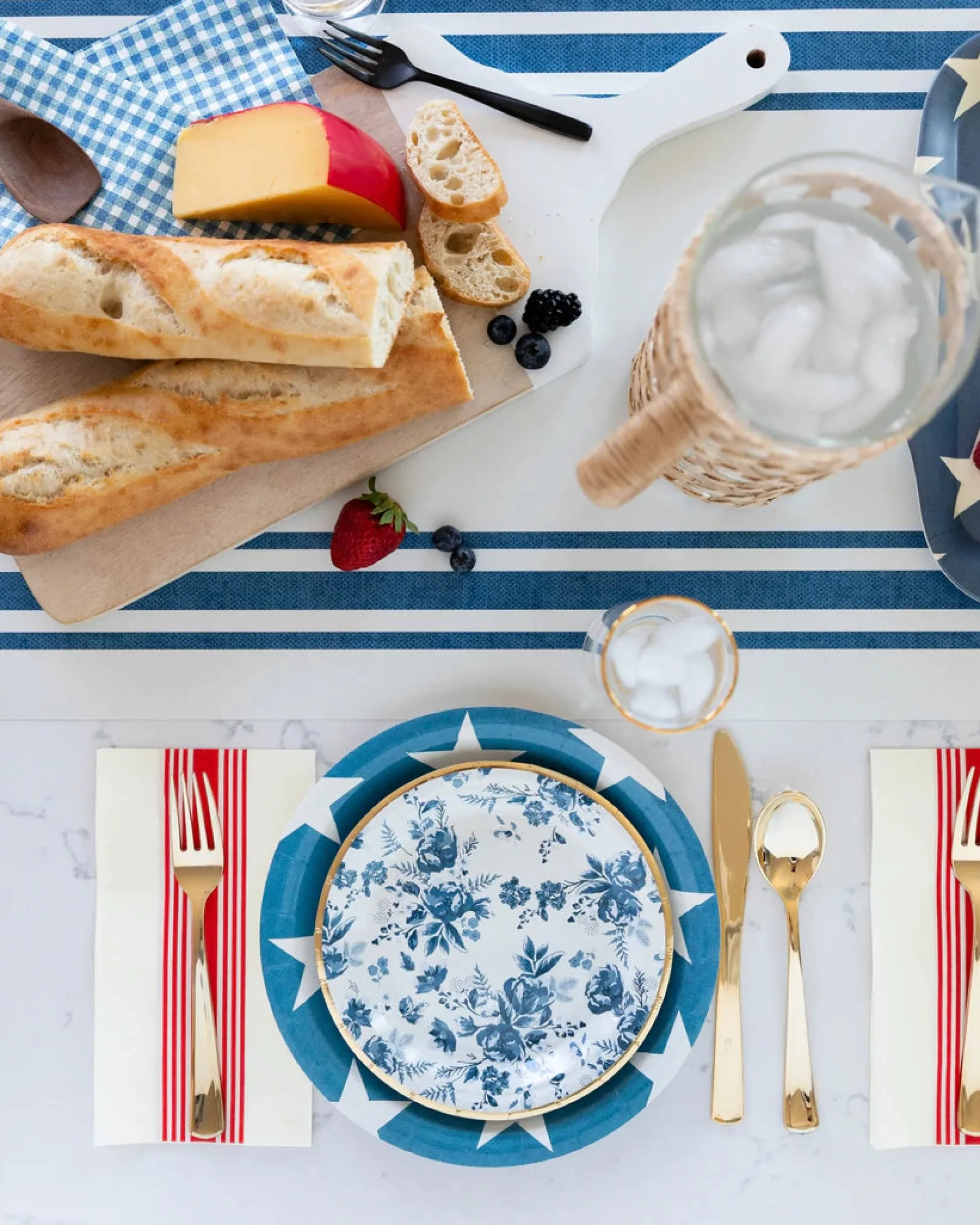 Blue & Cream Striped Paper Table Runner