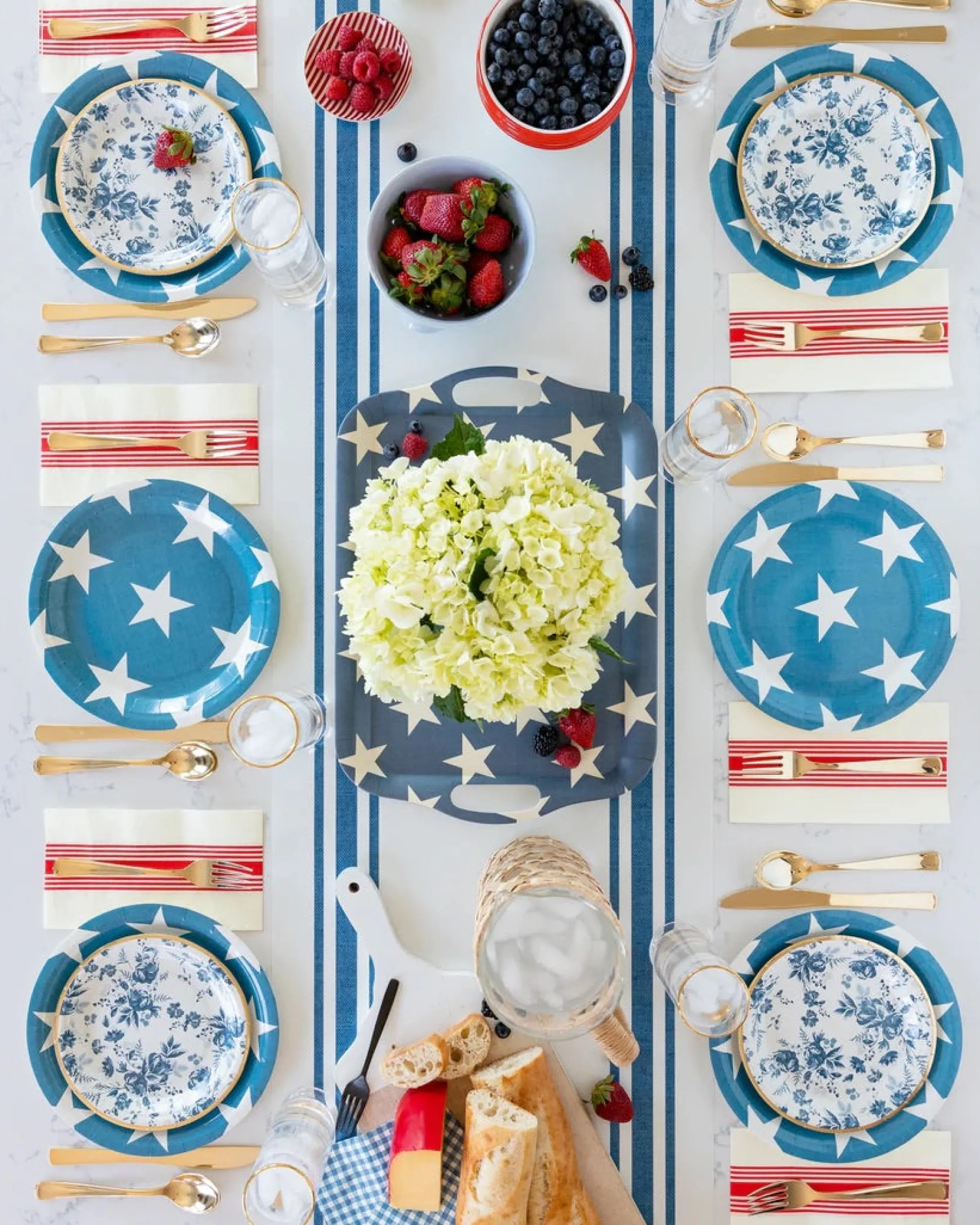 Blue & Cream Striped Paper Table Runner