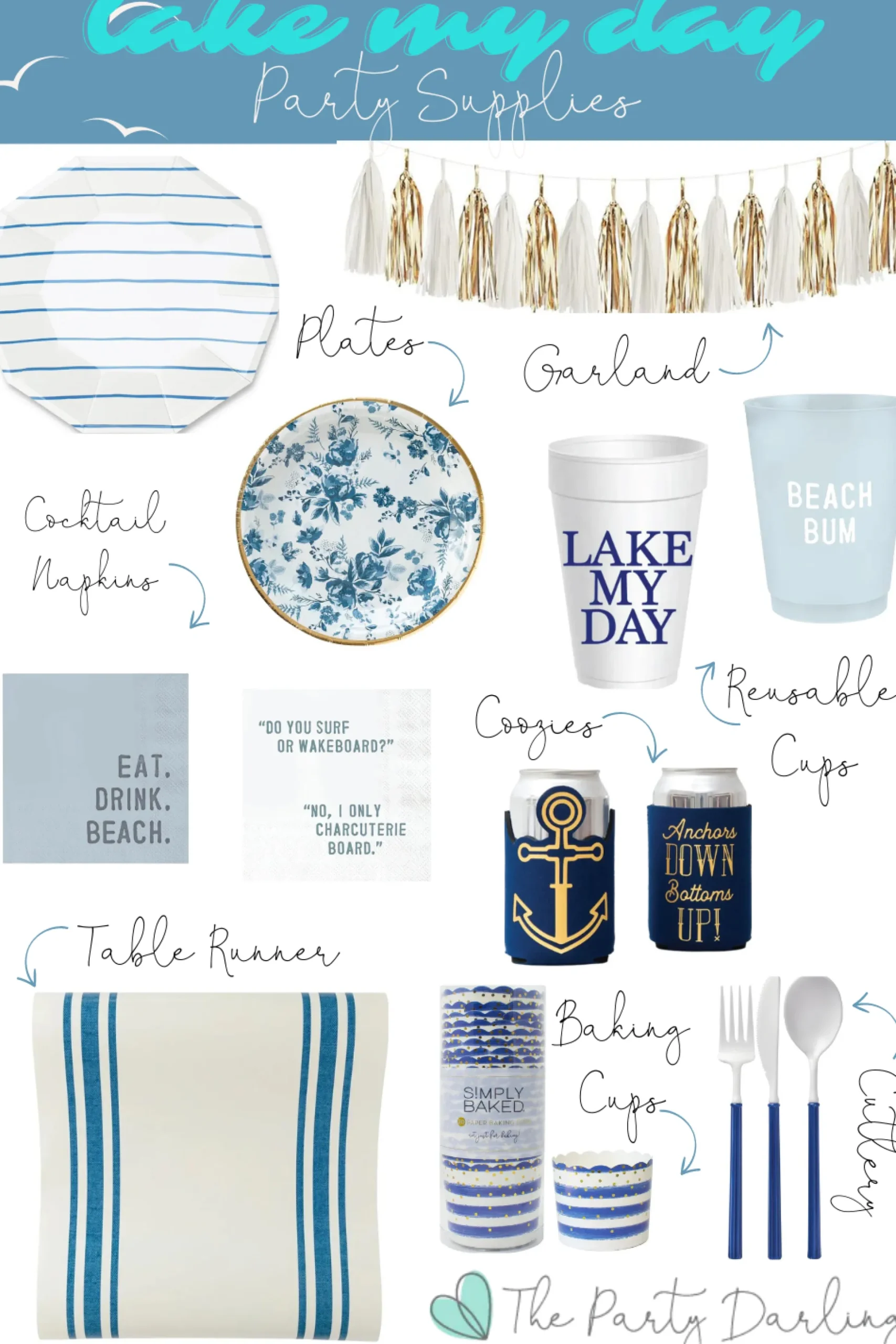 Blue & Cream Striped Paper Table Runner