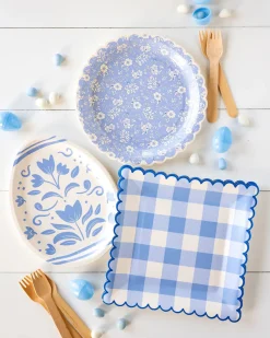 Blue Floral Easter Egg Dessert Plates 8ct