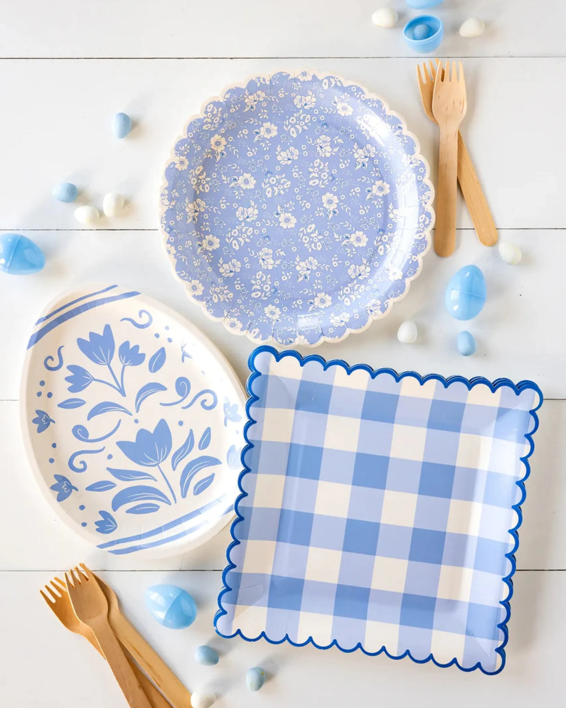 Blue Floral Easter Egg Dessert Plates 8ct