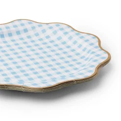 Blue Gingham Scalloped Dinner Plates 8ct
