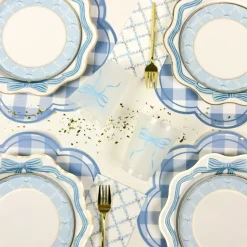 Blue Gingham Scalloped Paper Placemat 12ct