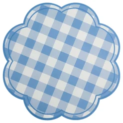 Blue Gingham Scalloped Paper Placemat 12ct