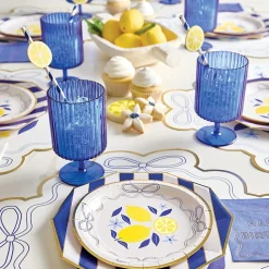 Blue & Gold Stripe Decagon Lunch Plates 8ct