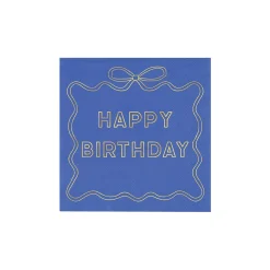 Blue Happy Birthday Gold Bow Dessert Napkins 20ct